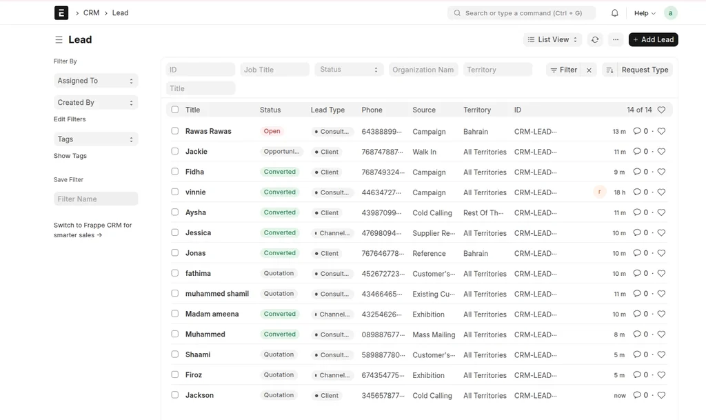 ERPNext Lead Management
